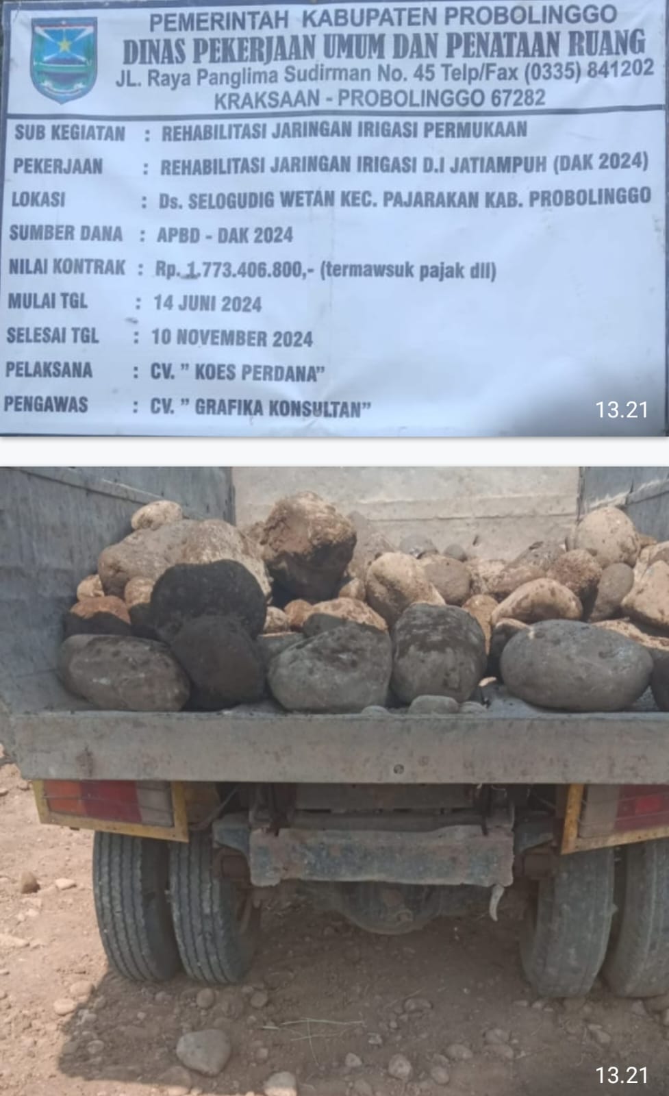 Proyek Milyaran Rupiah Memakai Batu Yang Tidak Layak Di Pakai Karena Banyak Tanahnya