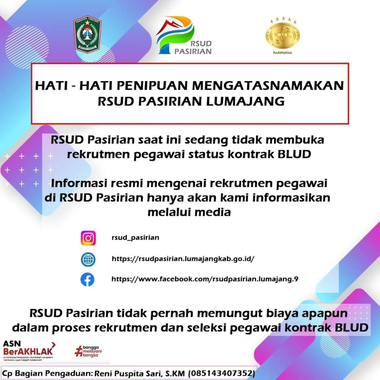 Cek Fakta: Penipuan Rekrutmen Pegawai Mengatasnamakan RSUD Pasirian Lumajang