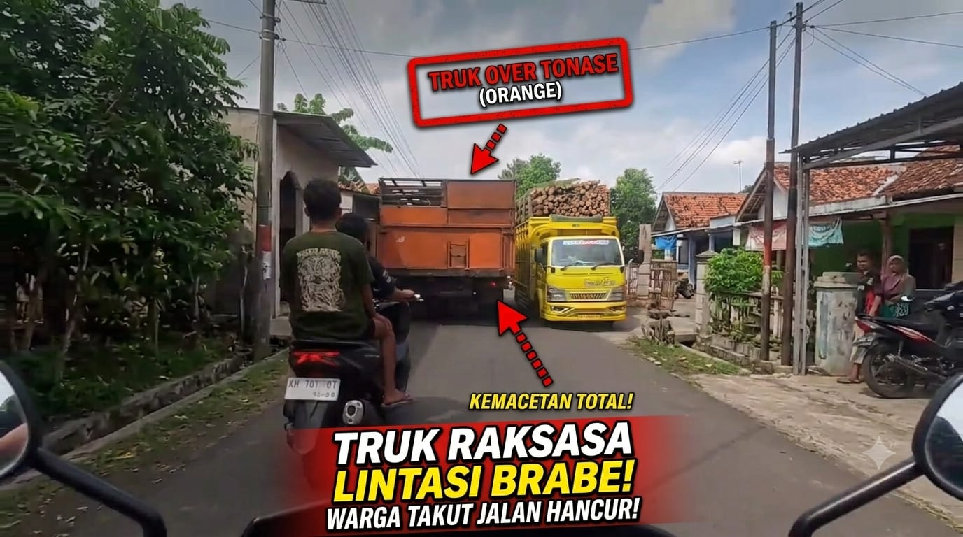 Truk Jumbo Nekat Lintasi Jalan Desa Brabe, Warga Khawatirkan Potensi Kerusakan Jalan dan Desak Dishub Bertindak